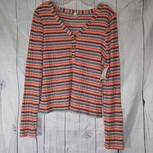 Mudd Striped Multicolor V-Neck 90’s Women's Top